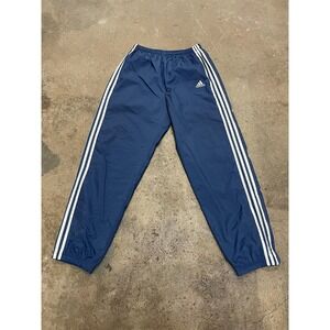 Adidas Track Pants Mens Large Blue 3-Stripes Nylon Elastic Waist Zip Hem Warm Up